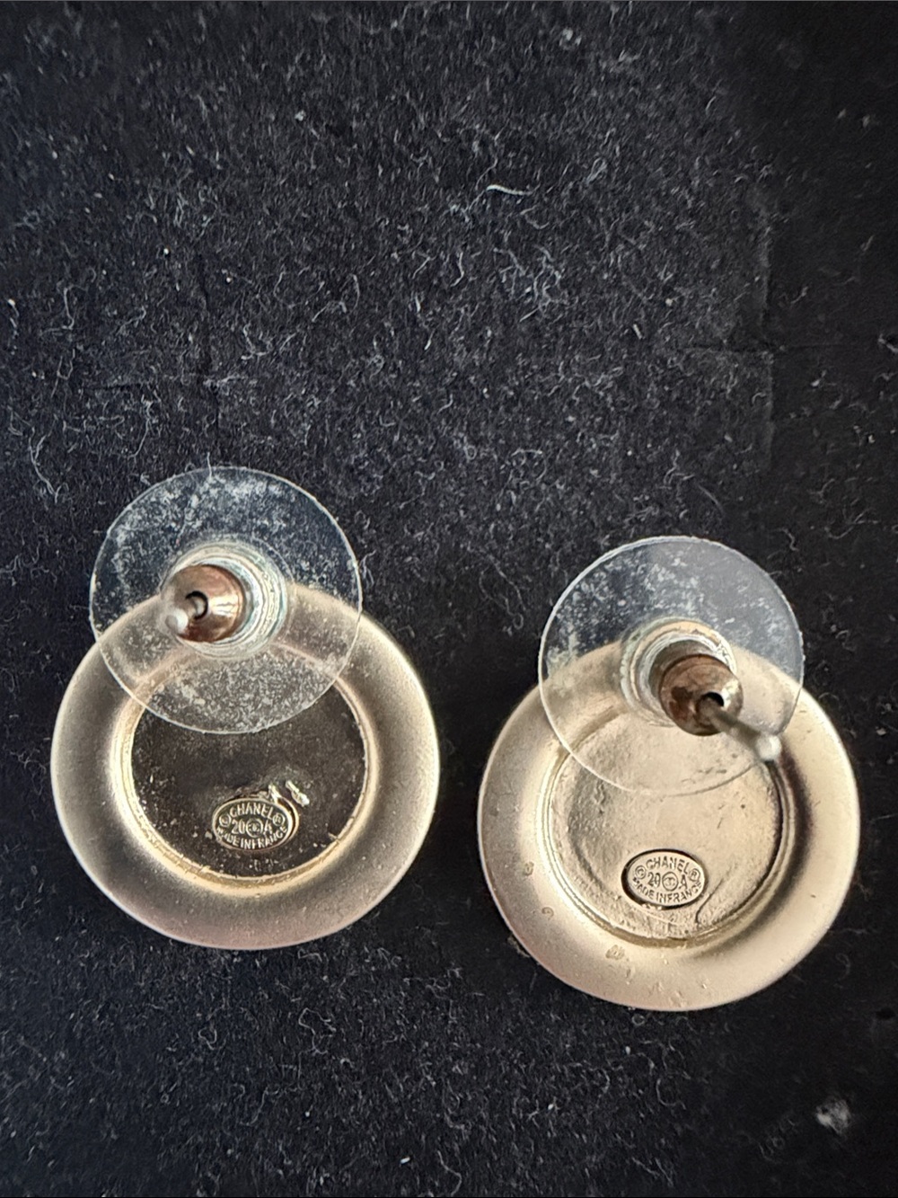 Authentic repurposed:CHANEL Black and Gold Crystal Rim Earrings
